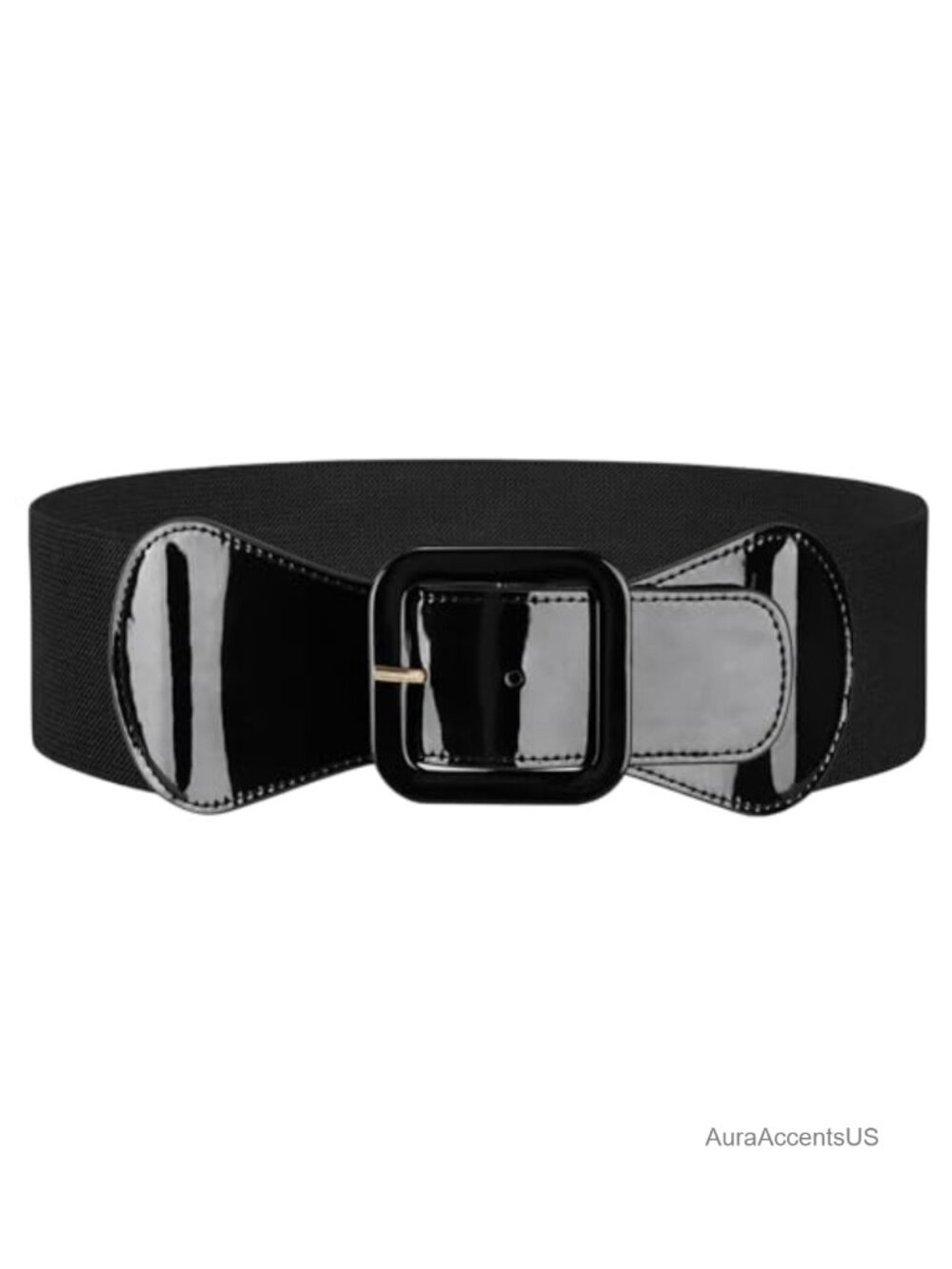 Women's Wide Elastic Stretch Belt Patent Leather Square Buckle